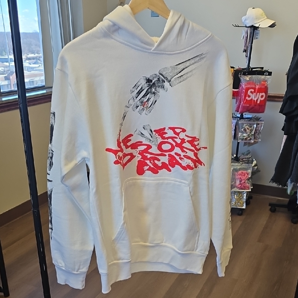 VLONE White and Red Graphic Hoodie